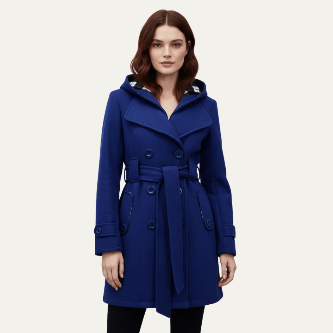 Warm Women's Hooded Wool Trench Coat