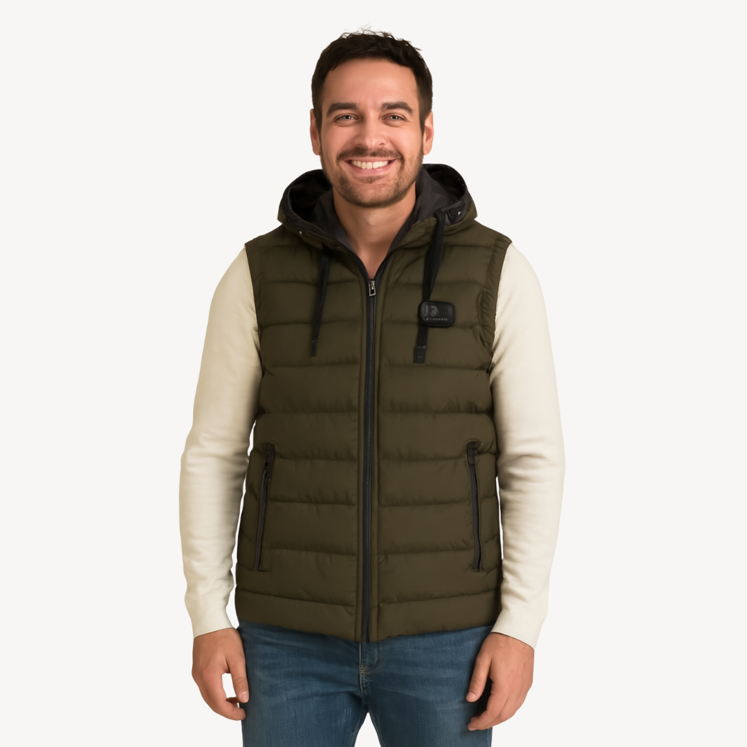 Warm Mens Hooded Puffer Jacket Vest - OutfitLondon