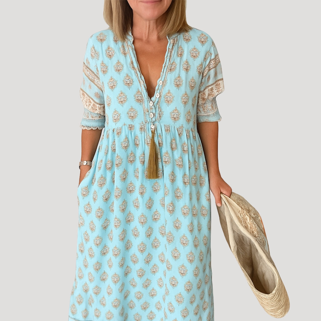 Relaxed Summer Midi Dress for Women with Pockets - OutfitLondon
