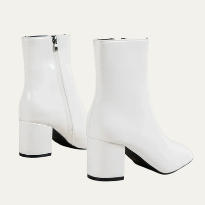 Glossy Black Heel Ankle Boots