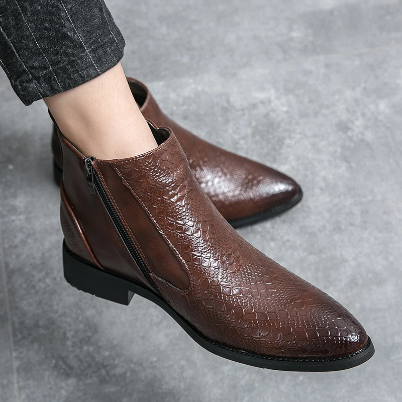 Men's Faux Leather Zip Up Boots - OutfitLondon