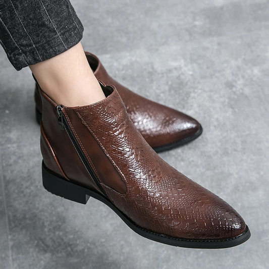 Men's Faux Leather Zip Up Boots - OutfitLondon