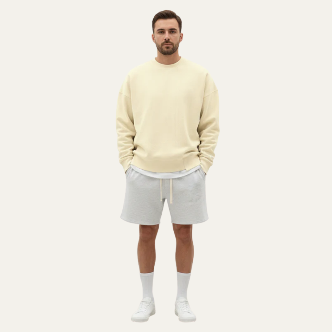 Relaxed Fit Crew Neck Sweatshirt With Raw Edge Detail