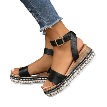 Women's Summer Platform Sandals with Ankle Strap and Textured Sole
