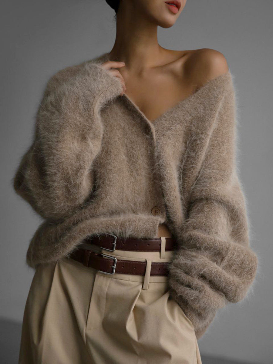 Women's Casual V-Neck Button Cotton Cardigan Sweater