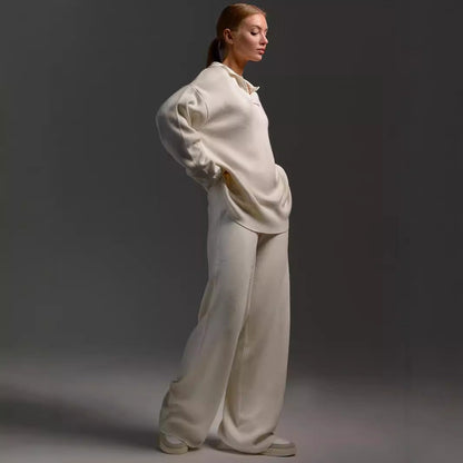 Women's Casual Cotton Sweatshirt and Straight-Leg Pants Set