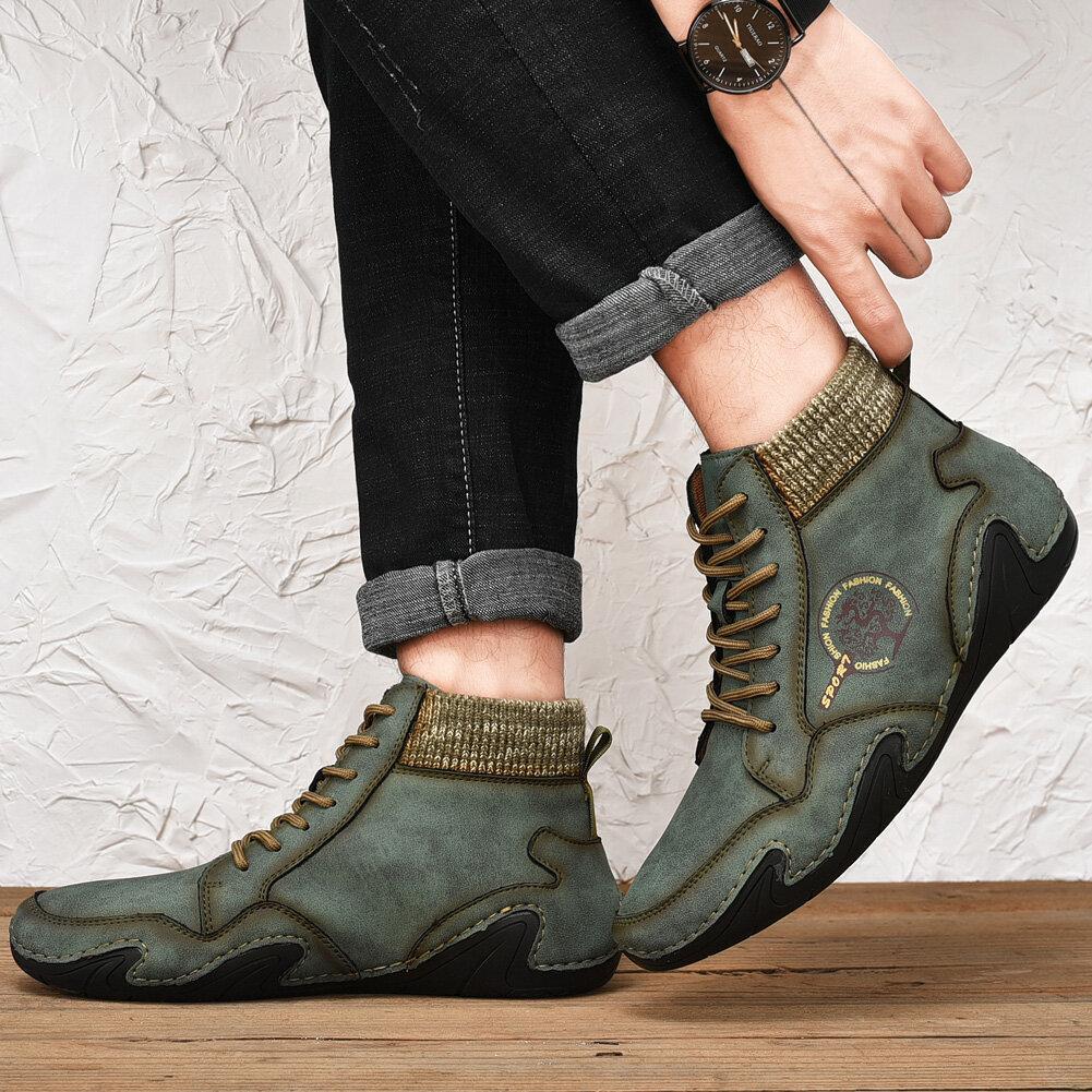 Barefoot Beck Shoes Men's Handmade Soft Slip Resistant Lace Up Leather Ankle Boots