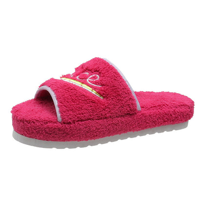 Warm Open Toe Flat Furry Slippers Cozy Slide Shoes