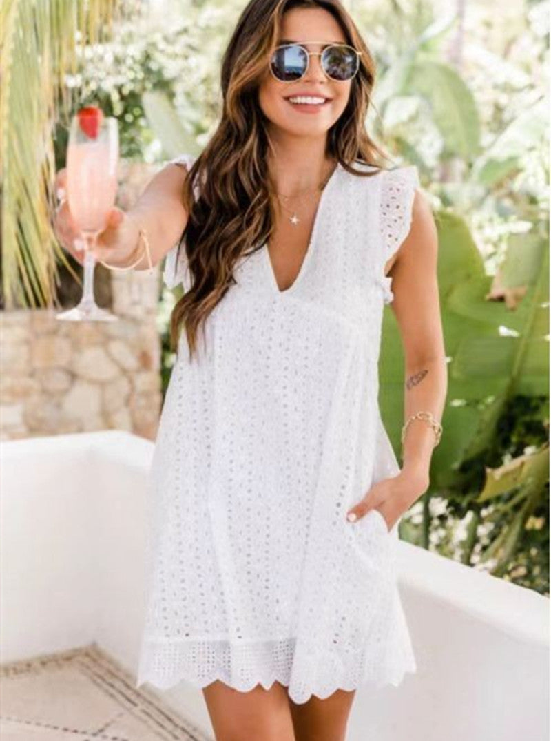 Women's Elegant Lace V-Neck Cutout Summer Dress
