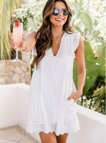 Women's Elegant Lace V-Neck Cutout Summer Dress
