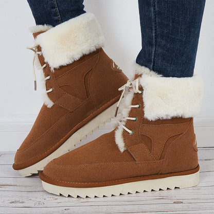 Warm Fur Lined Snow Boots Lace Up Chunky Low Heel Ankle Booties