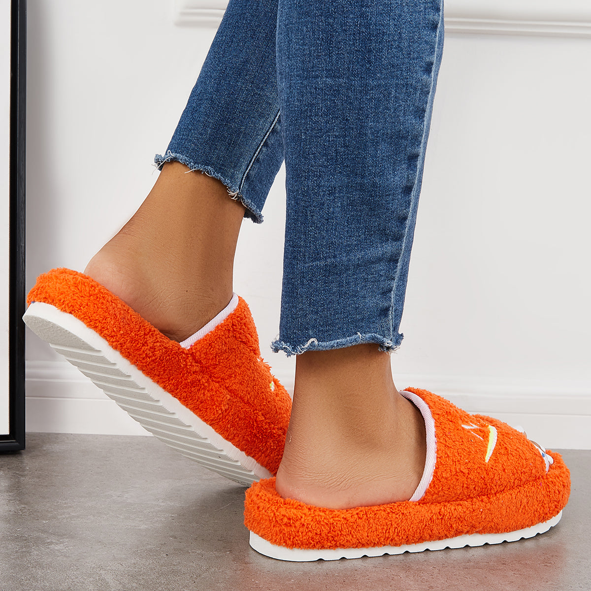 Warm Open Toe Flat Furry Slippers Cozy Slide Shoes