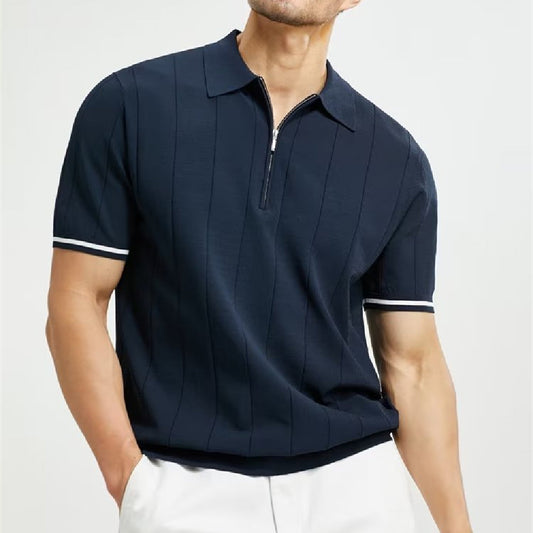 Men's Casual Cotton Blend Polo Shirt with Zipper