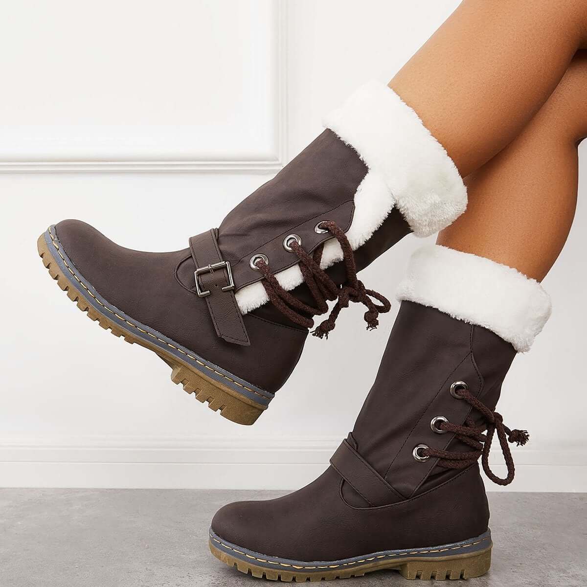 Mid Calf Winter Pull on Booties Mid Knee High Snow Boots