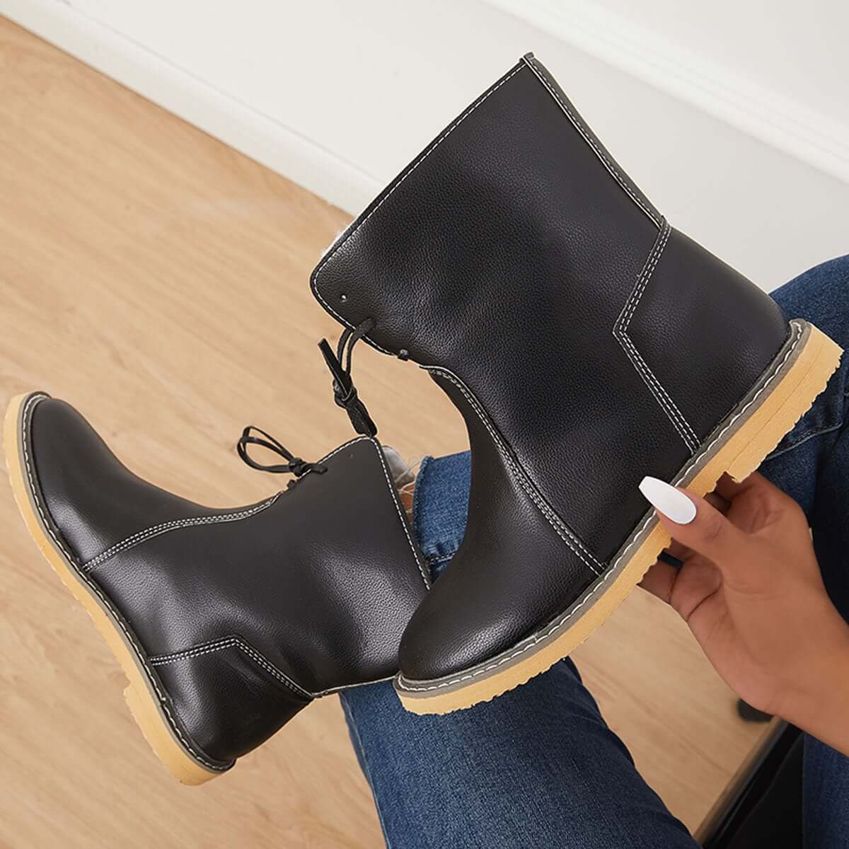 Warm Cotton Lined Waterproof Snow Ankle Boots Wide Width Flat Booties