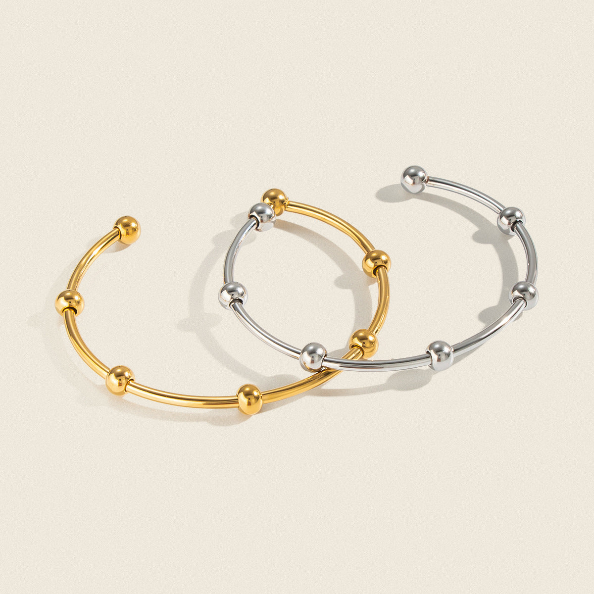 Women's Stylish Stainless Steel Beaded Open-Ended Bracelet