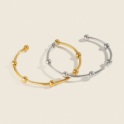 Women's Stylish Stainless Steel Beaded Open-Ended Bracelet