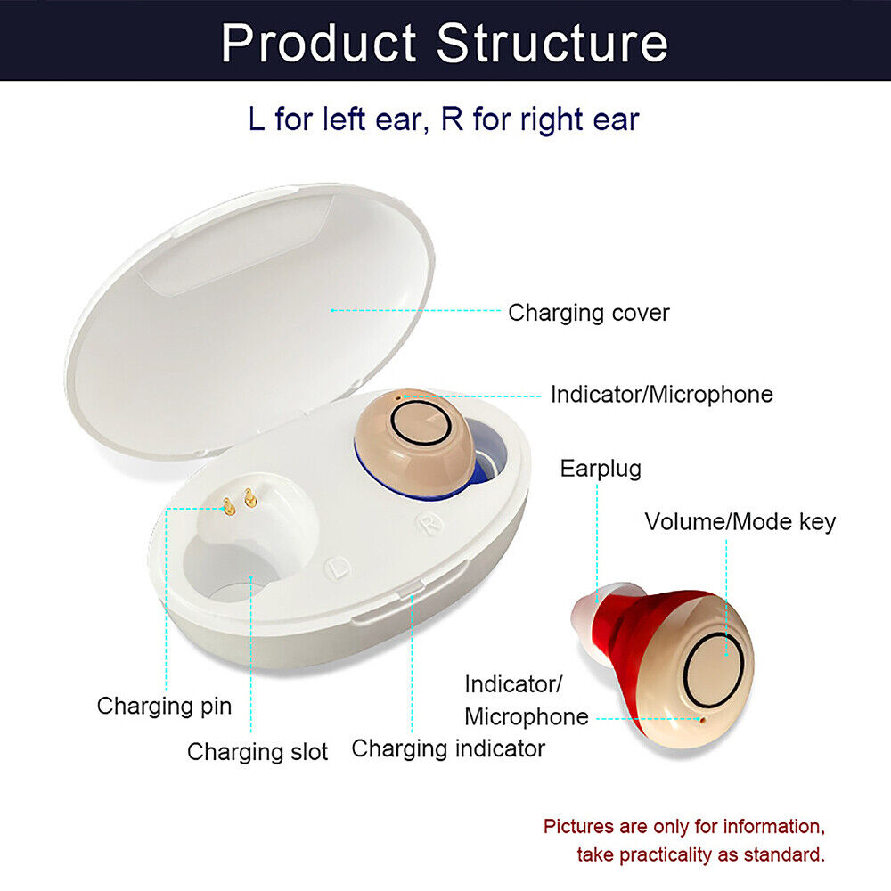 In-Ear Hearing Aids Invisible Enhancer Rechargeable Mini Sound Amplifier UK