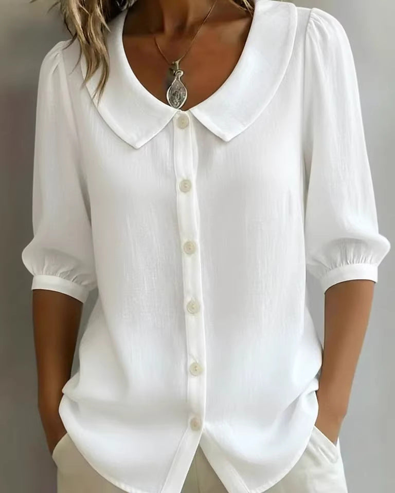 Women's Casual Cotton Loose Fit Short Sleeve Blouse