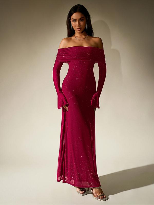 Chic Sequin Off Shoulder Formal Evening Dress