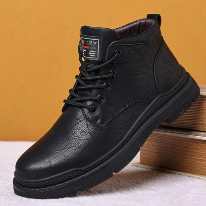 Men's Fleece Lace-Up Leather Waterproof British Boots