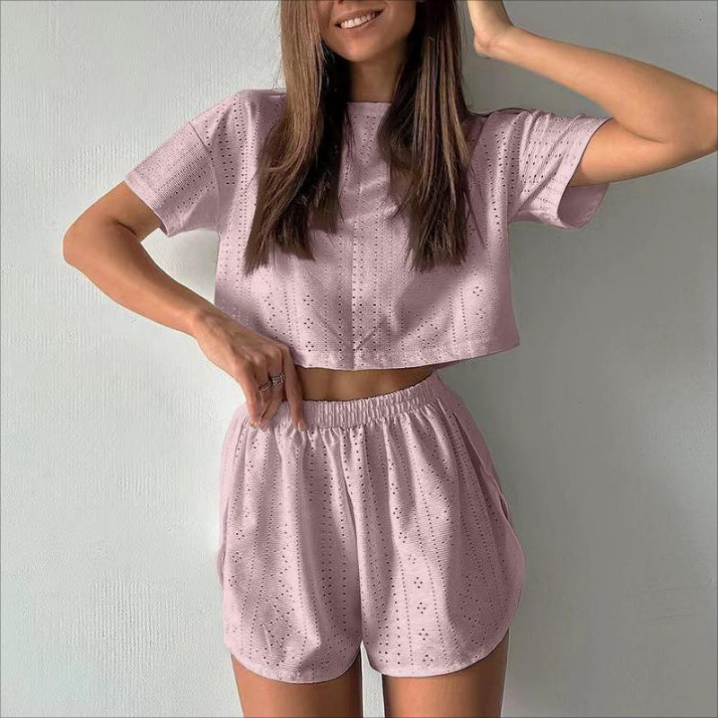 Women's Casual Cotton Crop Top and Slit Shorts Set