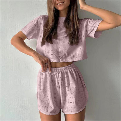Women's Casual Cotton Crop Top and Slit Shorts Set
