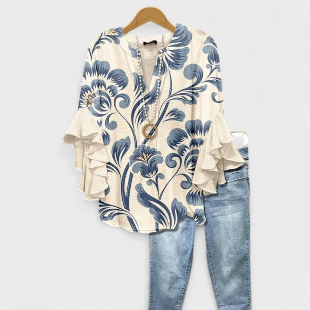 Ladies Floral Ruffle Blouse