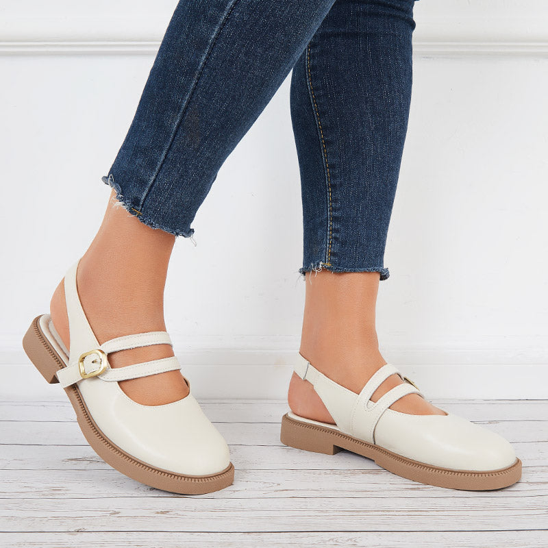 Closed Toe Mary Jane Slingback Flats Low Block Heel Loafer Shoes
