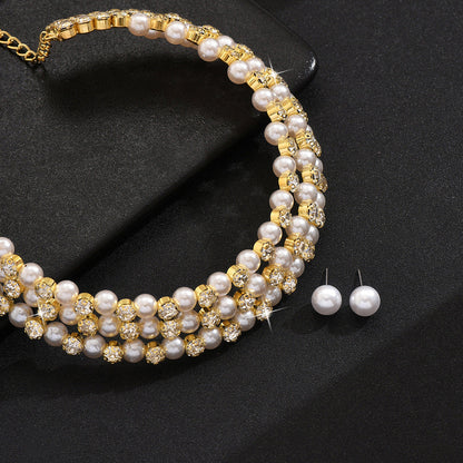 Women's Elegant Pearl Necklace and Earrings Set