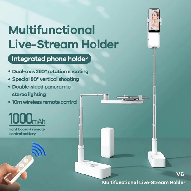 Portable Phone Holder Stand With Wireless Dimmable LED Selfie Fill Light Lamp For Live Video Fill Light Retractable Pho