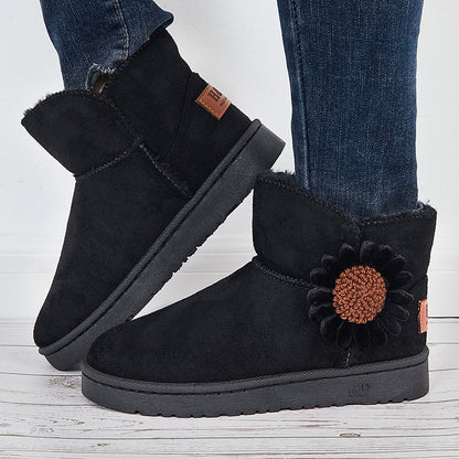 Warm Faux Fur Ankle Snow Boots Flower Winter Booties