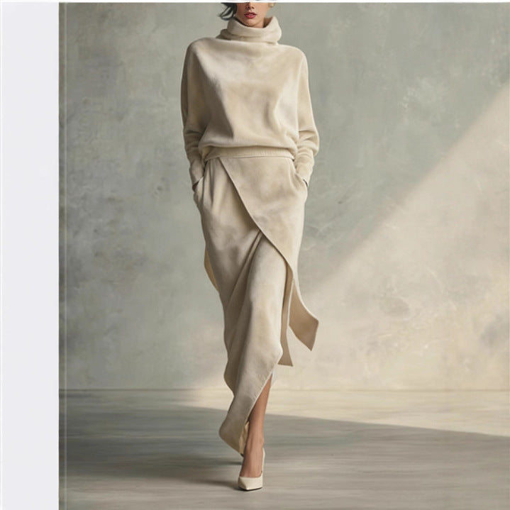 Women's Classic Suede A-Line Dress with Long Sleeves