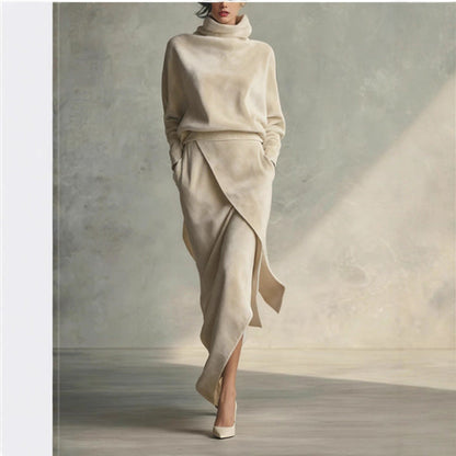Women's Classic Suede A-Line Dress with Long Sleeves
