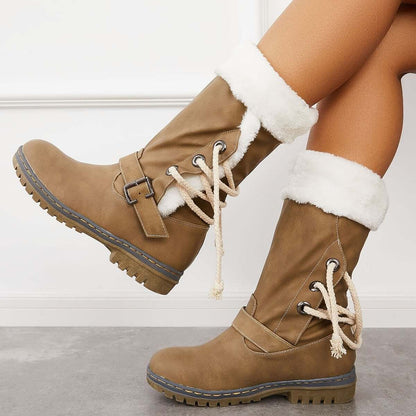 Mid Calf Winter Pull on Booties Mid Knee High Snow Boots