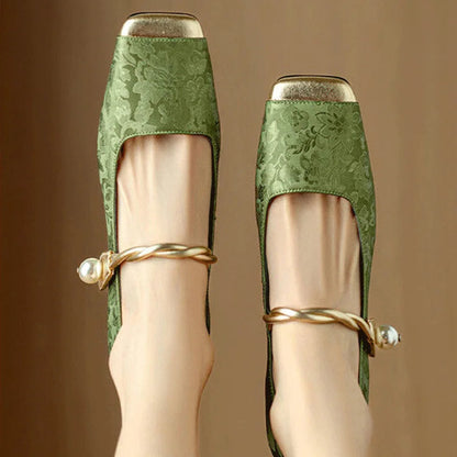 Floral Embossed Square Toe Heels
