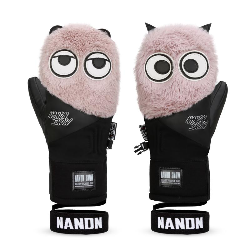 Men's Snow Mascot Furry Snowboard Gloves Winter Mittens