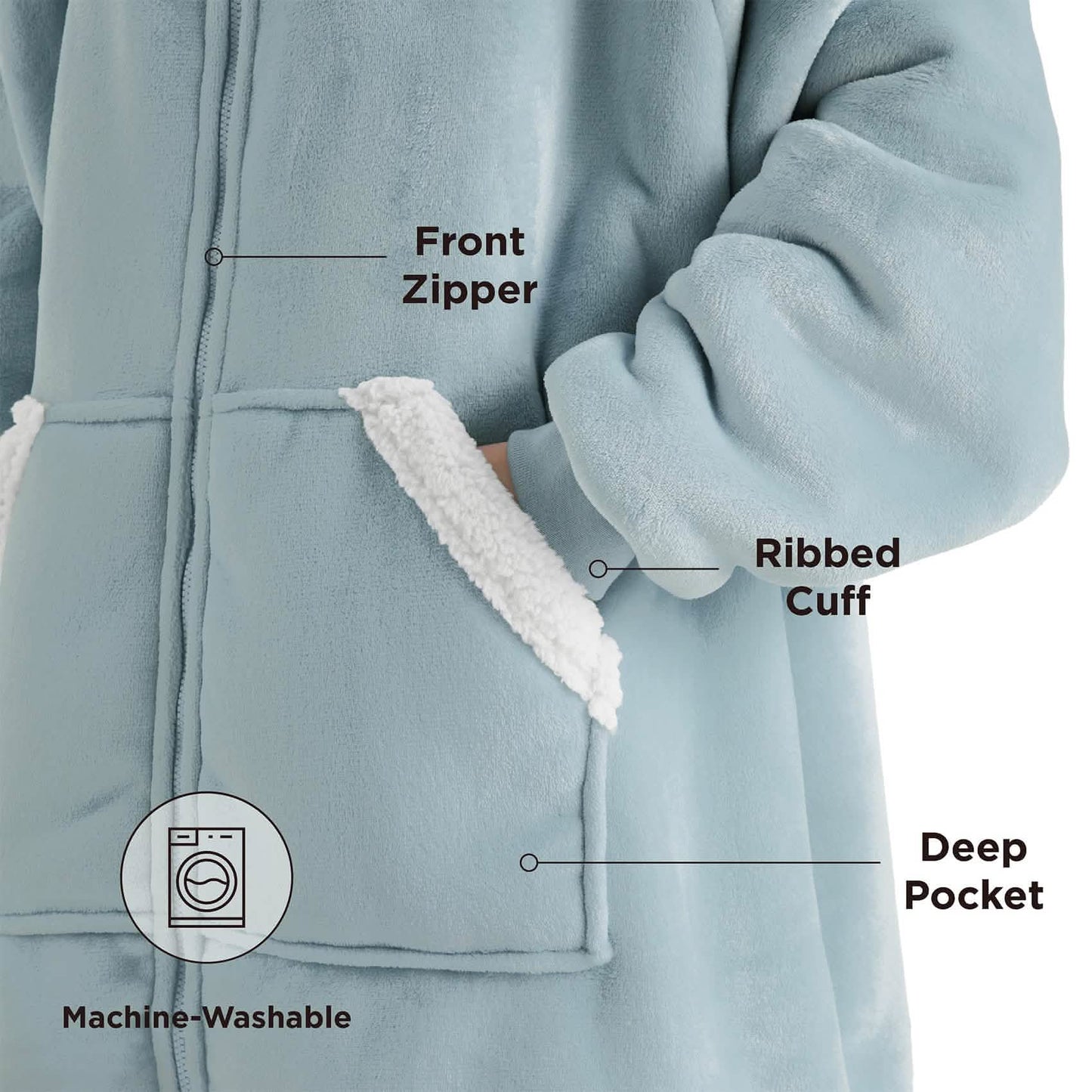 Plush Fleece Wearable Blanket Hoodie - Warm Zip Up