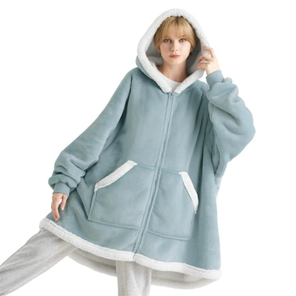 Plush Fleece Wearable Blanket Hoodie - Warm Zip Up