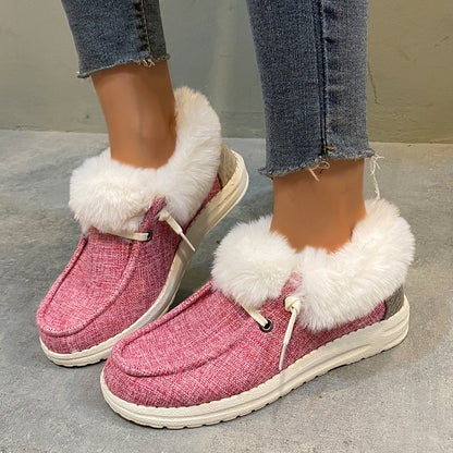 Women Warm Winter Flats Snow Loafers Fur Lining Ankle Boots