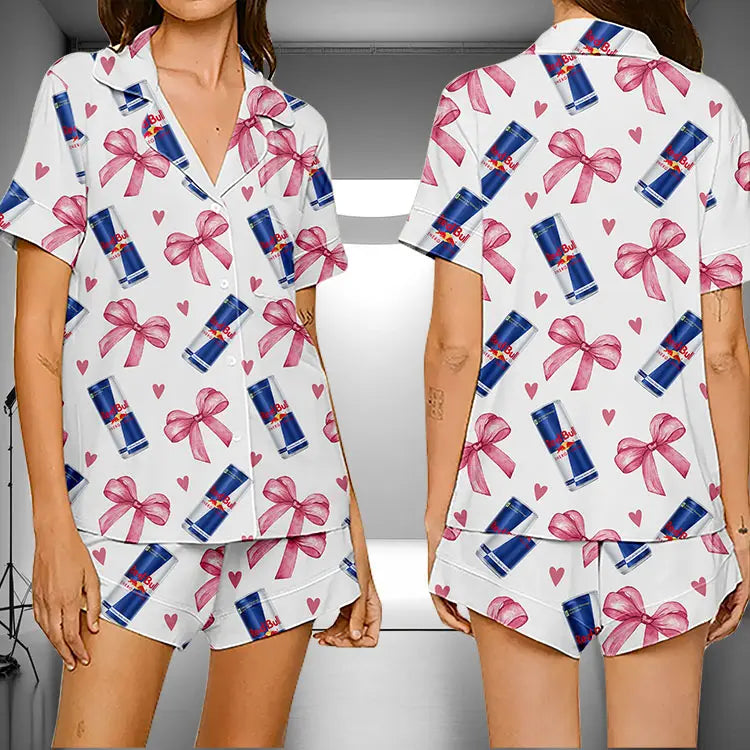 Soft Pink Bow Sleepwear Pyjama Set for Women - OutfitLondon