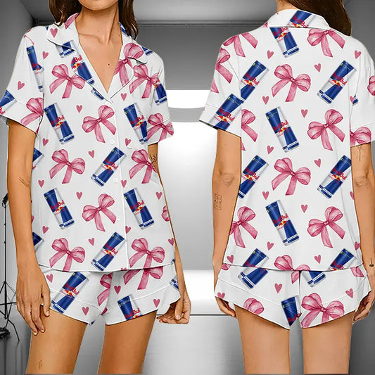 Soft Pink Bow Sleepwear Pyjama Set for Women - OutfitLondon