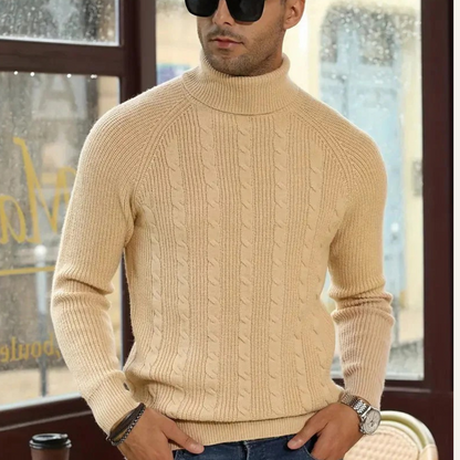 Luxury Men's Classic Cable Knit Beige Sweater