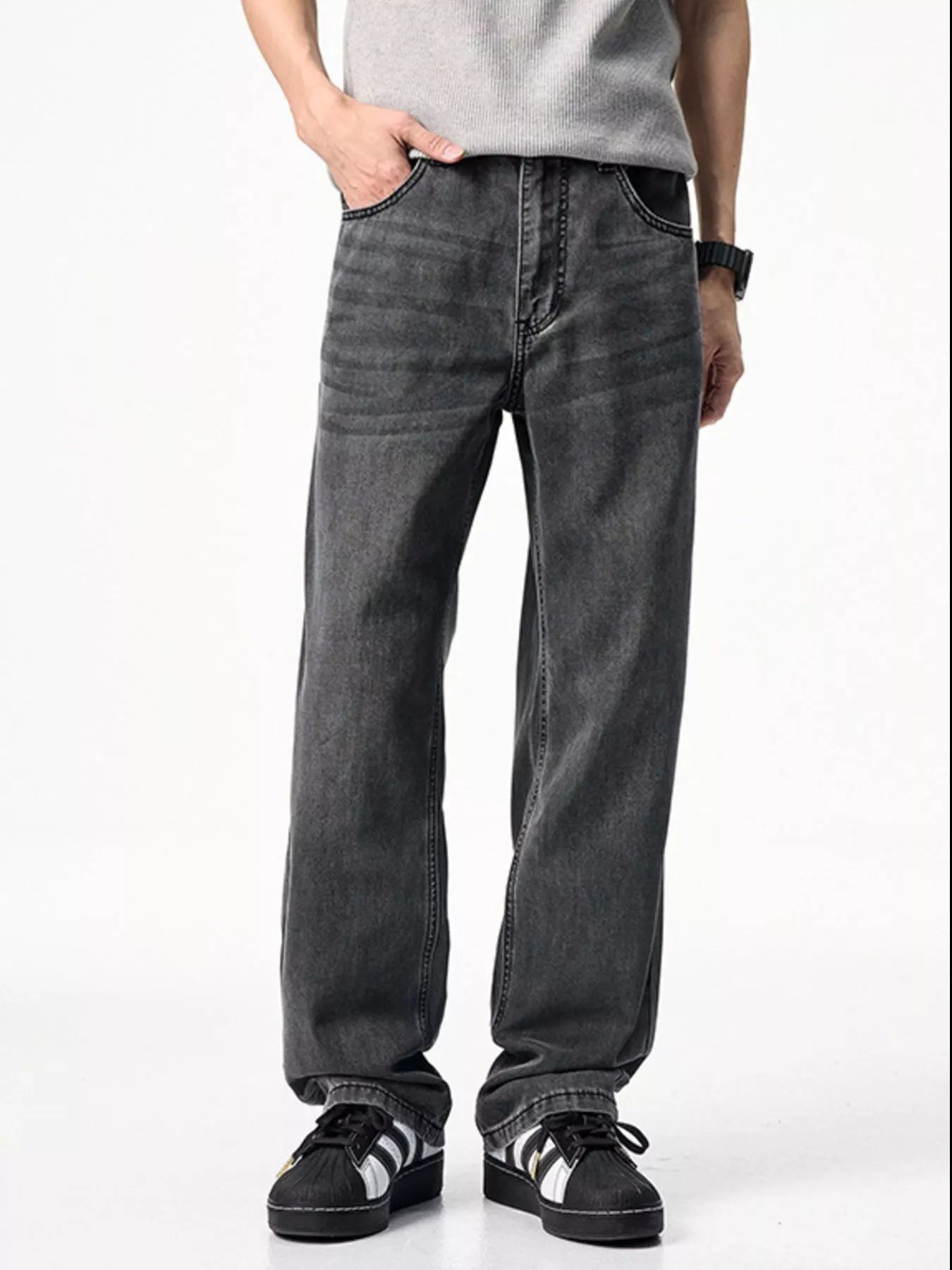 Relaxed Fit Dark Blue Straight Jeans
