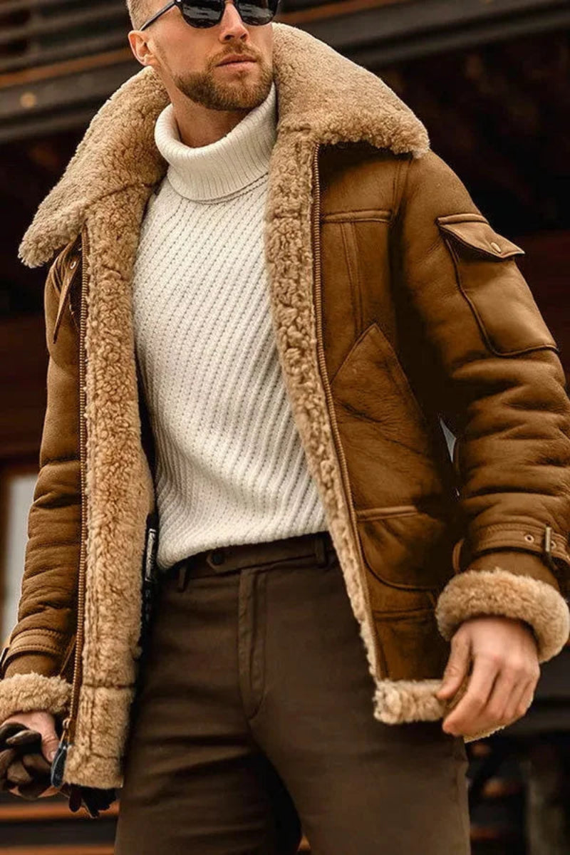 Men's Classic Tan Leather Look Jacket - OutfitLondon