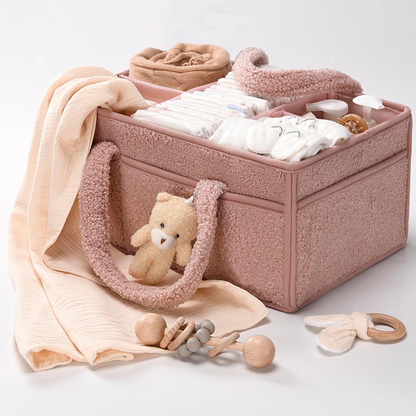 Soft Baby Diaper Storage Basket with Pockets