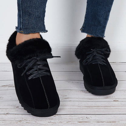 Warm Lace Up Flats Plush Faux Fur Lined Snow Ankle Boots