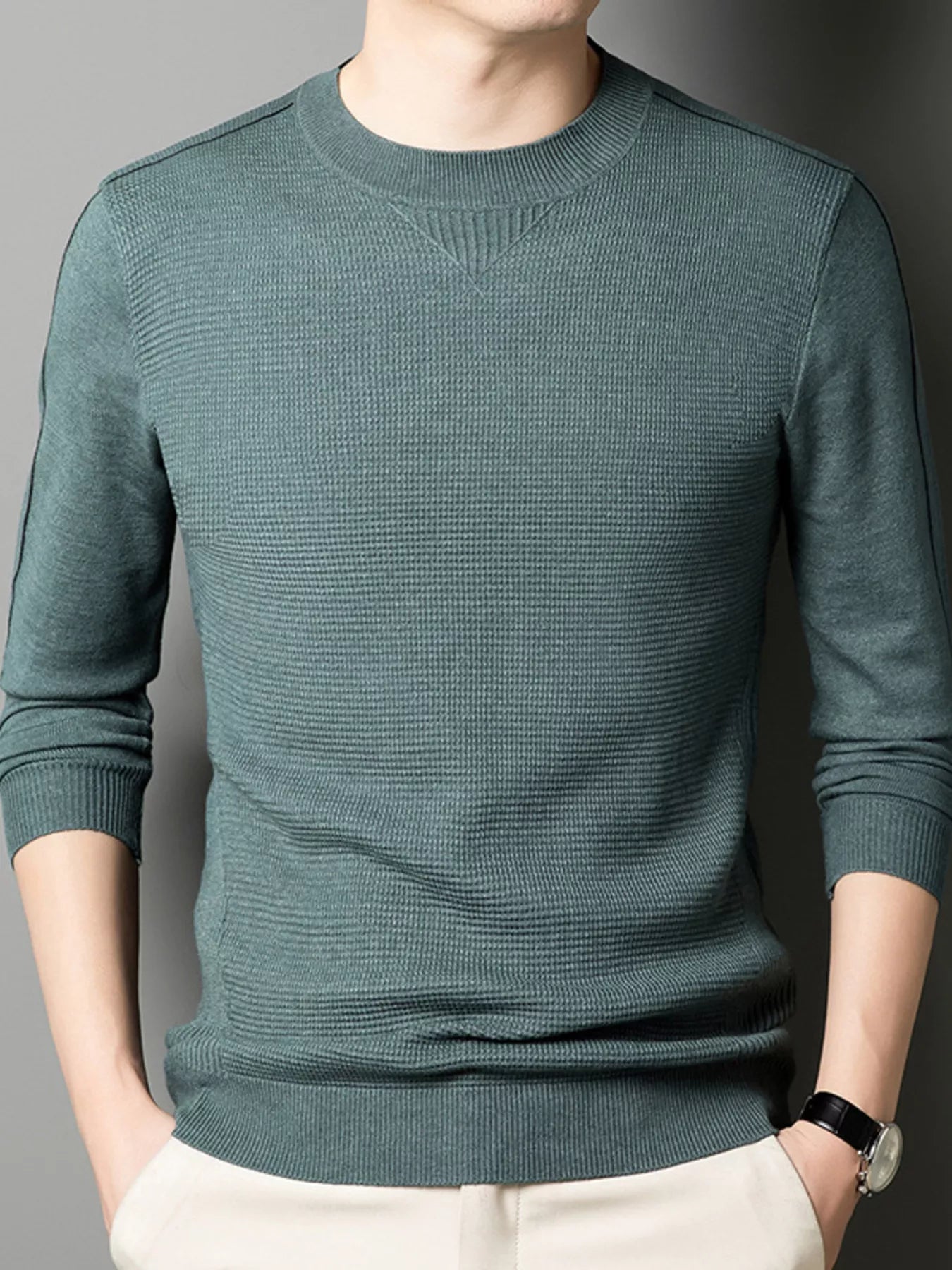 Slim Fit Casual Crew Neck Pullover Sweater - OutfitLondon