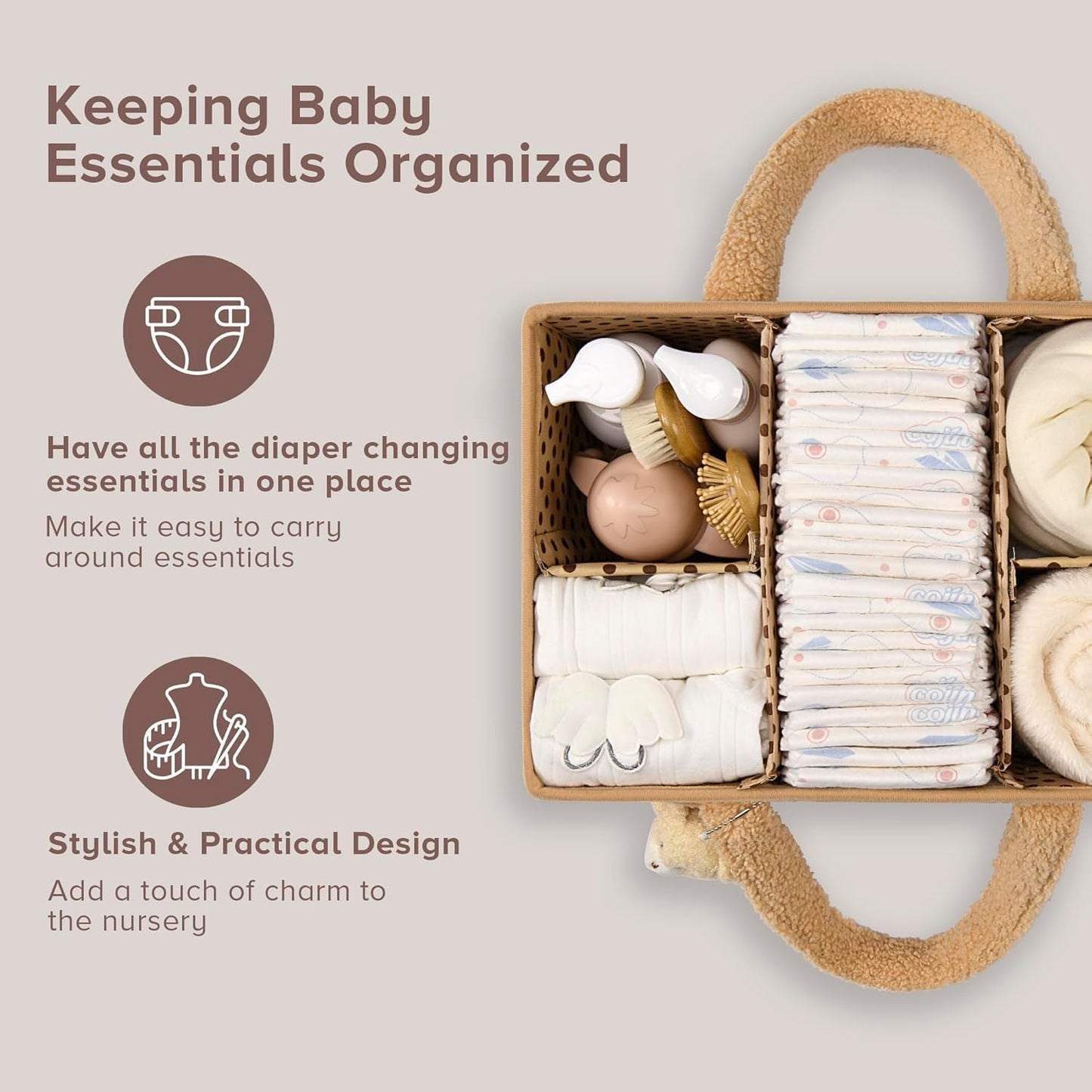 Soft Baby Diaper Storage Basket with Pockets