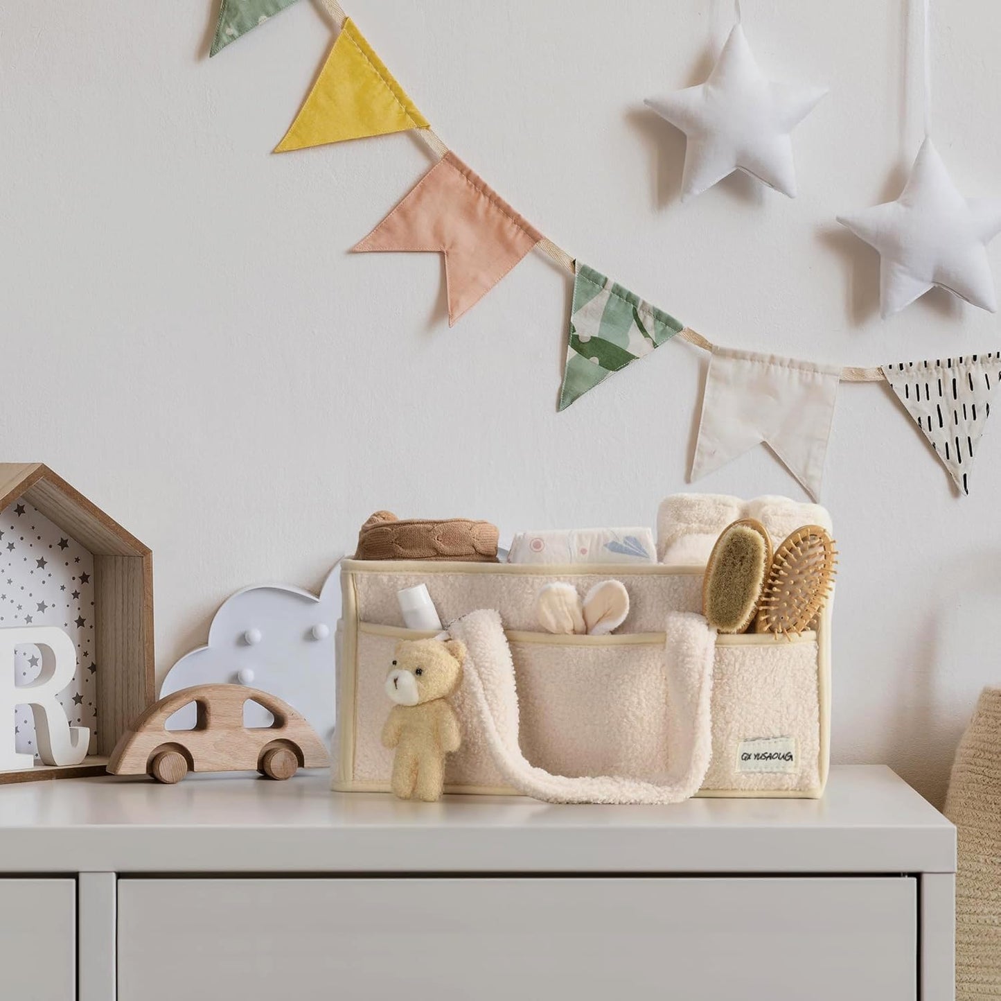 Soft Baby Diaper Storage Basket with Pockets